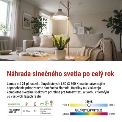 LED GROW pestovateľská lampa 7 W, časovač, biela