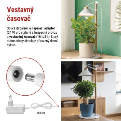 LED GROW pěstební lampa 7 W, časovač, bílá