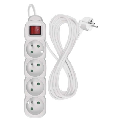 Prodlužovací kabel 5 m / 4 zásuvky / s vypínačem / bílý / PVC / 1,5 mm2