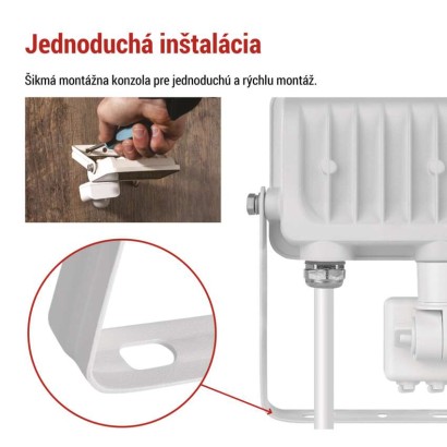 LED reflektor GLARO s pohybovým čidlom, 10 W, biely, IP54, 1000 lm, neutrálna biela