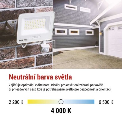 LED reflektor GLARO s pohybovým čidlem, 10 W, bílý, IP54, 1000 lm, neutrální bílá