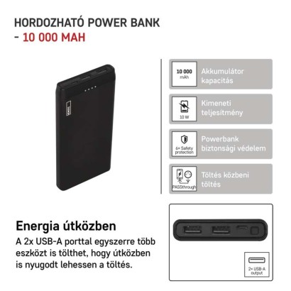 EMOS Powerbank ALPHA 10S, 10 000 mAh, 10 W, fekete