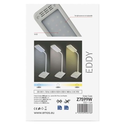 LED stolná lampa Eddy, biela