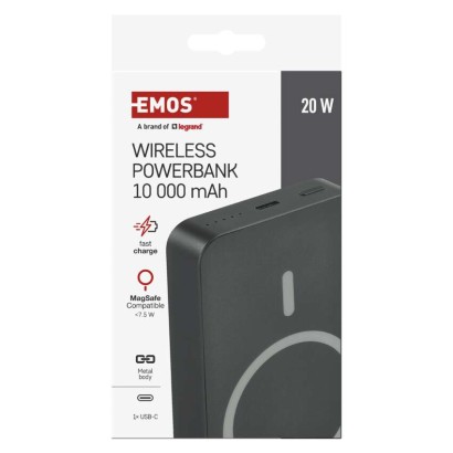 EMOS Powerbank WI 1046, 10 000 mAh, 20 W+Wireless, szürke