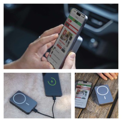 EMOS Powerbank WI 1046, 10 000 mAh, 20 W+Wireless, szürke