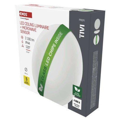 Oprawa sufitowa LED TIVI, MW sensor, okrągła biała 12,5W, IP44, neutralna biel, czujnik MW