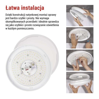 Oprawa sufitowa LED TIVI, MW sensor, okrągła biała 12,5W, IP44, neutralna biel, czujnik MW