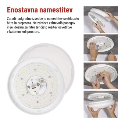 LED stropna svetilka TIVI, A CLASS, MW sensor, okrogla bela 12,5W, IP44, Nevtralna bela