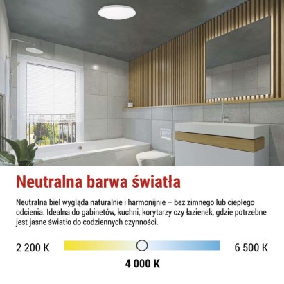 Oprawa sufitowa LED TIVI, MW sensor, okrągła biała 12,5W, IP44, neutralna biel, czujnik MW
