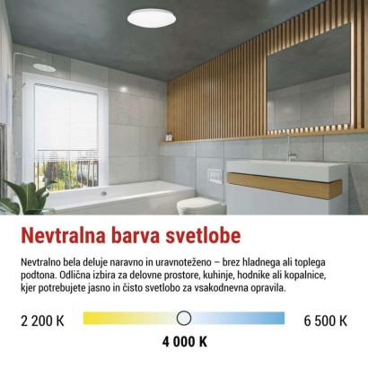 LED stropna svetilka TIVI, A CLASS, MW sensor, okrogla bela 8,6W, IP44, Nevtralna bela