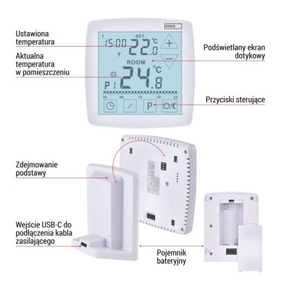Termostat bezprzewodowy, pokojowy, programowalny z OpenTherm, P56A11