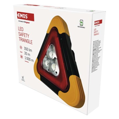 LED varovný trojúhelník, nabíjecí, COB LED + červená LED