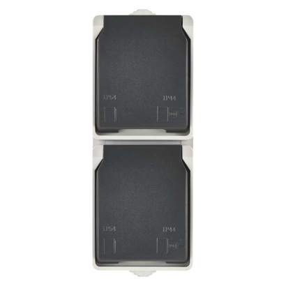 Wandsteckdose doppelt, grau-schwarz, IP44