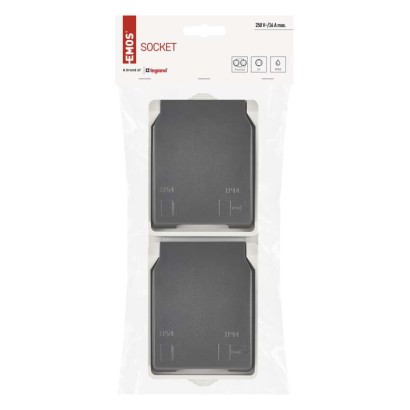 Wandsteckdose doppelt, grau-schwarz, IP44