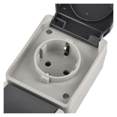 Wandsteckdose doppelt, grau-schwarz, IP44