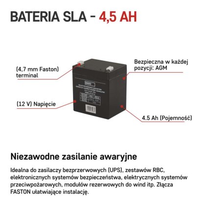 Akumulator AGM 12V 4,5Ah faston 4,7