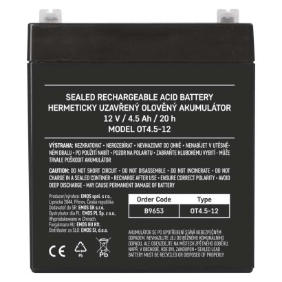 Bezúdržbový olovený akumulátor 12 V/4,5 Ah, faston 4,7 mm
