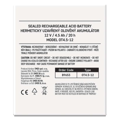 Bezúdržbový olovený akumulátor 12 V/4,5 Ah, faston 4,7 mm