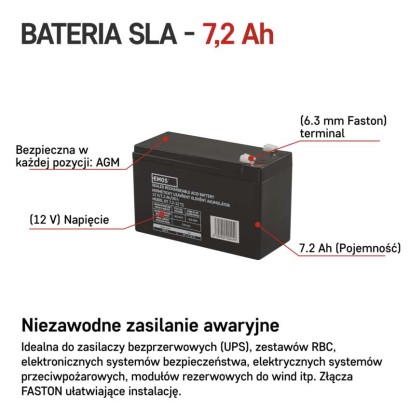 Akumulator AGM 12V 7,2Ah faston 6,3