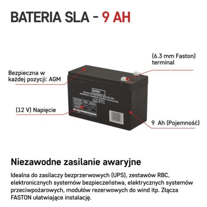 Akumulator AGM 12V 9Ah faston 6,3