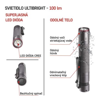 CREE LED kovové svietidlo Ultibright 50, 100lm, 1xAAA