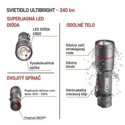 CREE LED kovové svietidlo Ultibright 70, 340lm, 3xAAA