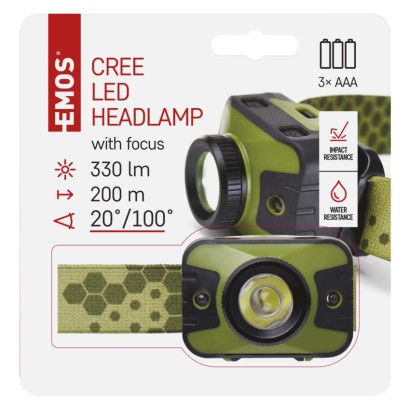 CREE LED čelovka P3539, 330 lm, 200 m, 3× AAA