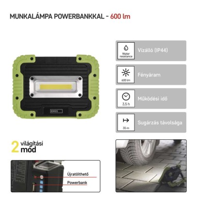 EMOS Akkumulátoros COB LED lámpa 5W 600lm