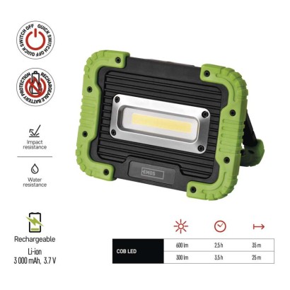 COB LED uzlādējama lampa darbam P4534, 600 lm, 3000 mAh