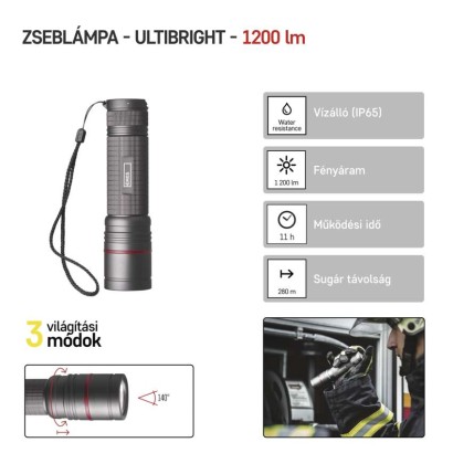EMOS ULTIBRIGHT 90 CREE LED tölthető fém zseblámpa 1200lm
