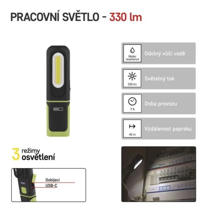 COB LED + SMD LED nabíjecí svítilna P4537, 330 lm, 1200 mAh
