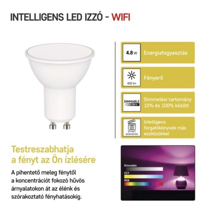 LED izzó GoSmart MR16 / GU10 / 4,8 W (35 W) / 400 lm / RGB / dimmelhető / WiFi