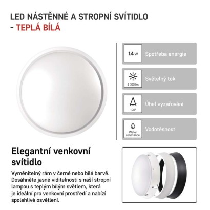 LED svítidlo ZURI 22 cm, 14 W, teplá bílá, IP54