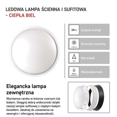 Oprawa LED ZURI okrągła 14W IP54 ciepła biel