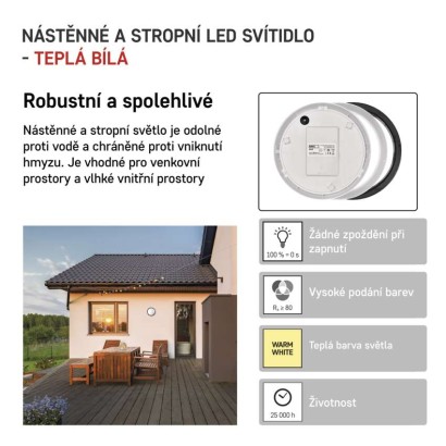LED svítidlo ZURI 22 cm, 14 W, teplá bílá, IP54