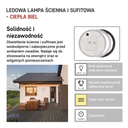 Oprawa LED ZURI okrągła 14W IP54 ciepła biel