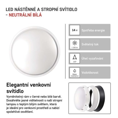 LED svítidlo ZURI 22 cm, 14 W, neutrální bílá, IP54