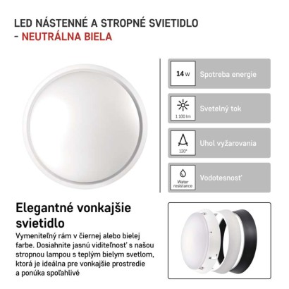LED prisadené svietidlo ZURI, kruhové č/b 14W neutrálna biela