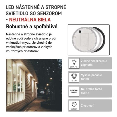 LED prisadené svietidlo ZURI s pohyb. senz., kruhové č/b 14W n.b.