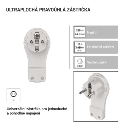 Vidlice úhlová pro prodlužovací kabel, bílá