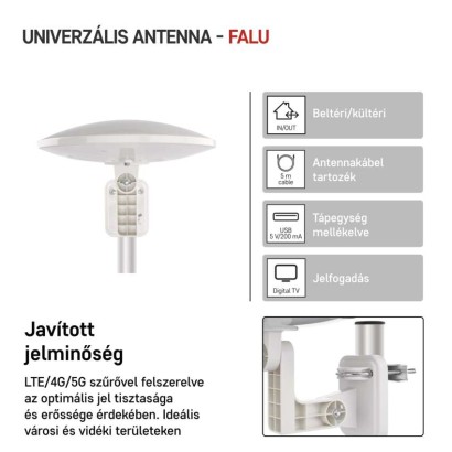 Univerzális antenna VILLAGE MOON–V900, DVB-T2, FM, DAB, LTE/4G/5G szűrő
