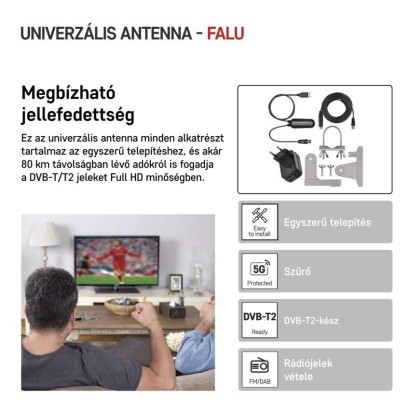 Univerzális antenna VILLAGE MOON–V900, DVB-T2, FM, DAB, LTE/4G/5G szűrő