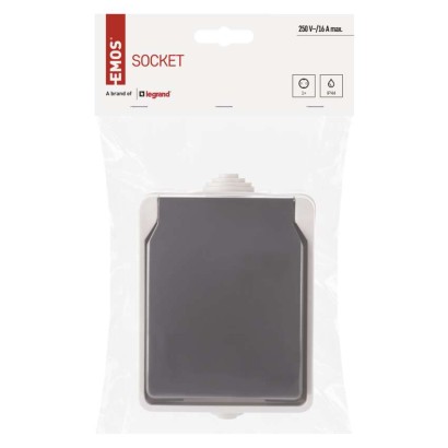 Wandsteckdose grau-schwarz, IP44