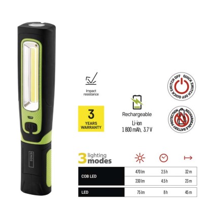 CREE LED + COB LED nabíj. svietidlo P4532, 470 lm, 1800 mAh