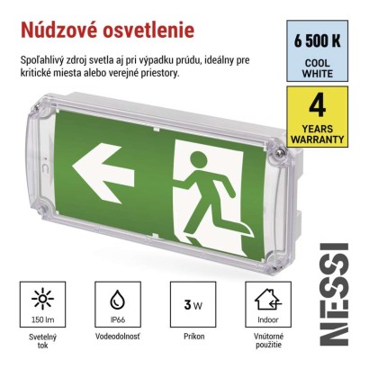 LED Núdzové svietidlo NESSI 3W 3H IP66