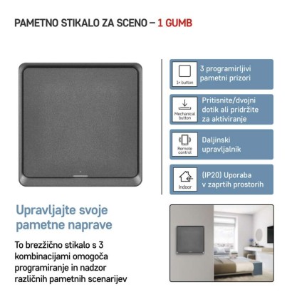 GoSmart Prenosno scensko stikalo IP-2001ZB, ZigBee 3.0, 1 gumb