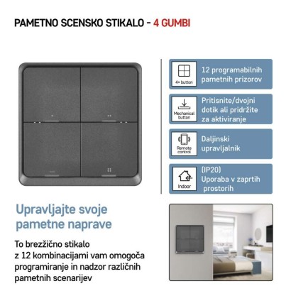GoSmart Prenosno scensko stikalo IP-2004ZB, ZigBee 3.0, 4 gumbi