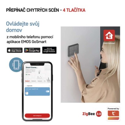GoSmart Přenosný ovladač scén IP-2004ZB, ZigBee 3.0, 4-tlačítkový