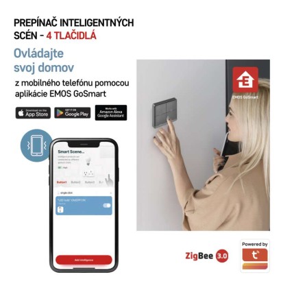 GoSmart Prenosný ovládač scén IP-2004ZB, ZigBee 3.0, 4-tlačidlový