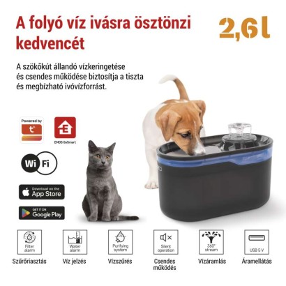 GoSmart háziállat itató Pet Care, 2,6 l, szürke, Wi-Fi